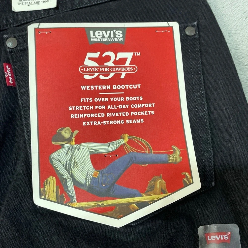 NWT Levis 537 Western Bootcut Jeans Men's 31x32 Black Stretch Denim Cowboy Pants